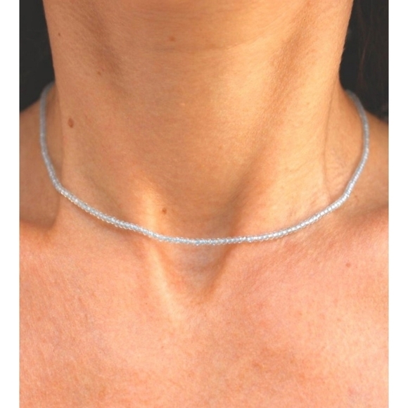 NWT Pale blue Angelite faceted choker necklace - Picture 2 of 3